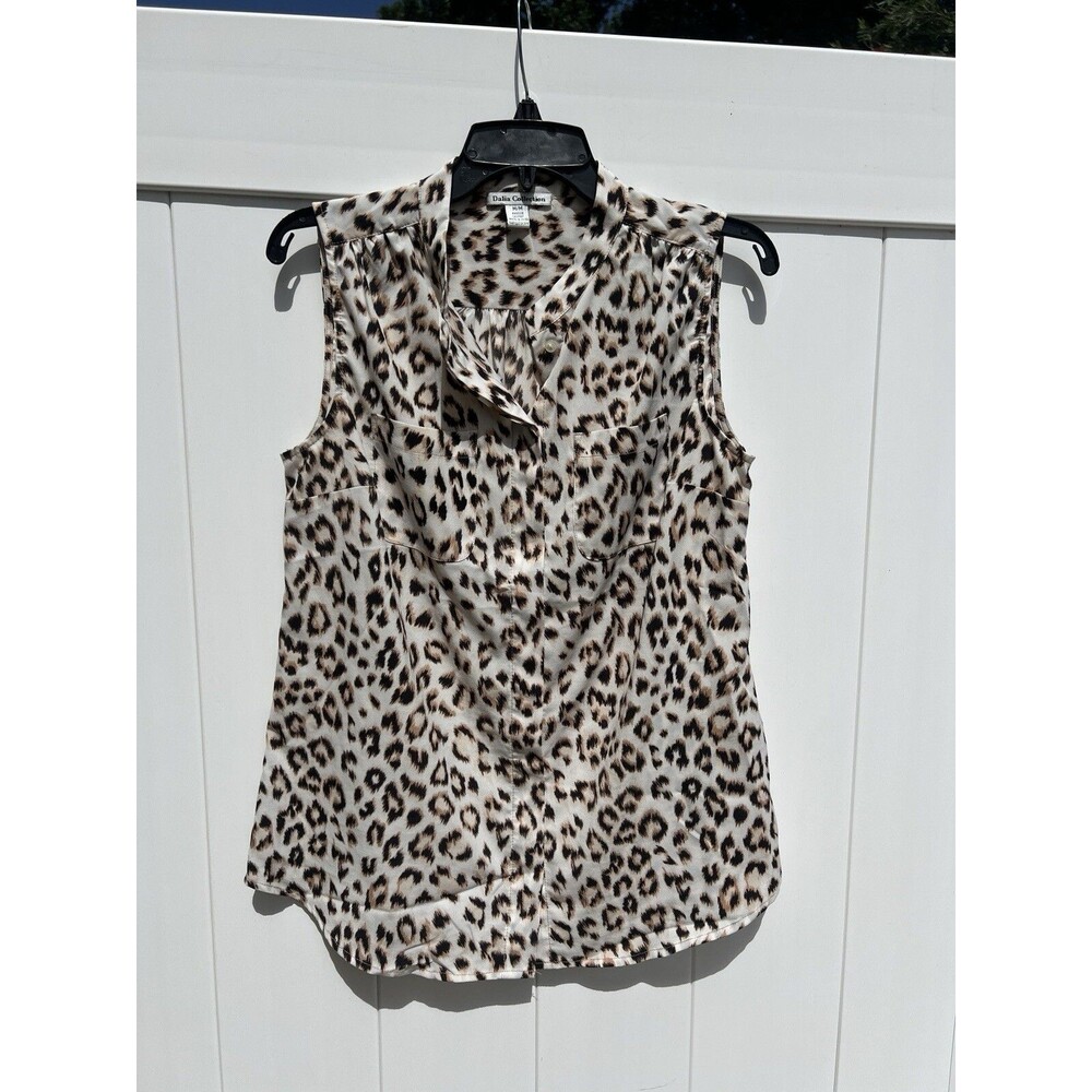 Dalia Collection Women's Cheetah Print Button Up Career Top Sleeveless Sz M